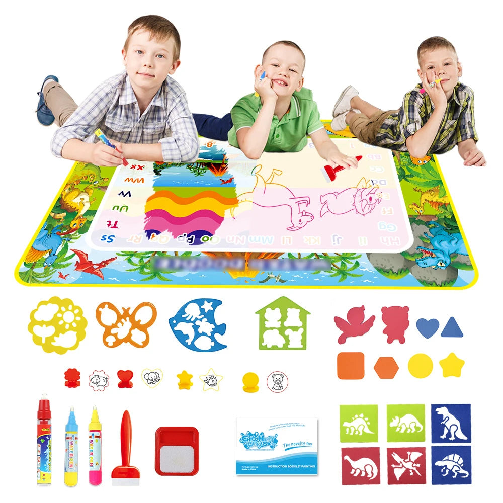 Dinosaur Theme Water Drawing Mat & Pens & Stamp Kids Painting Board Mat Rug