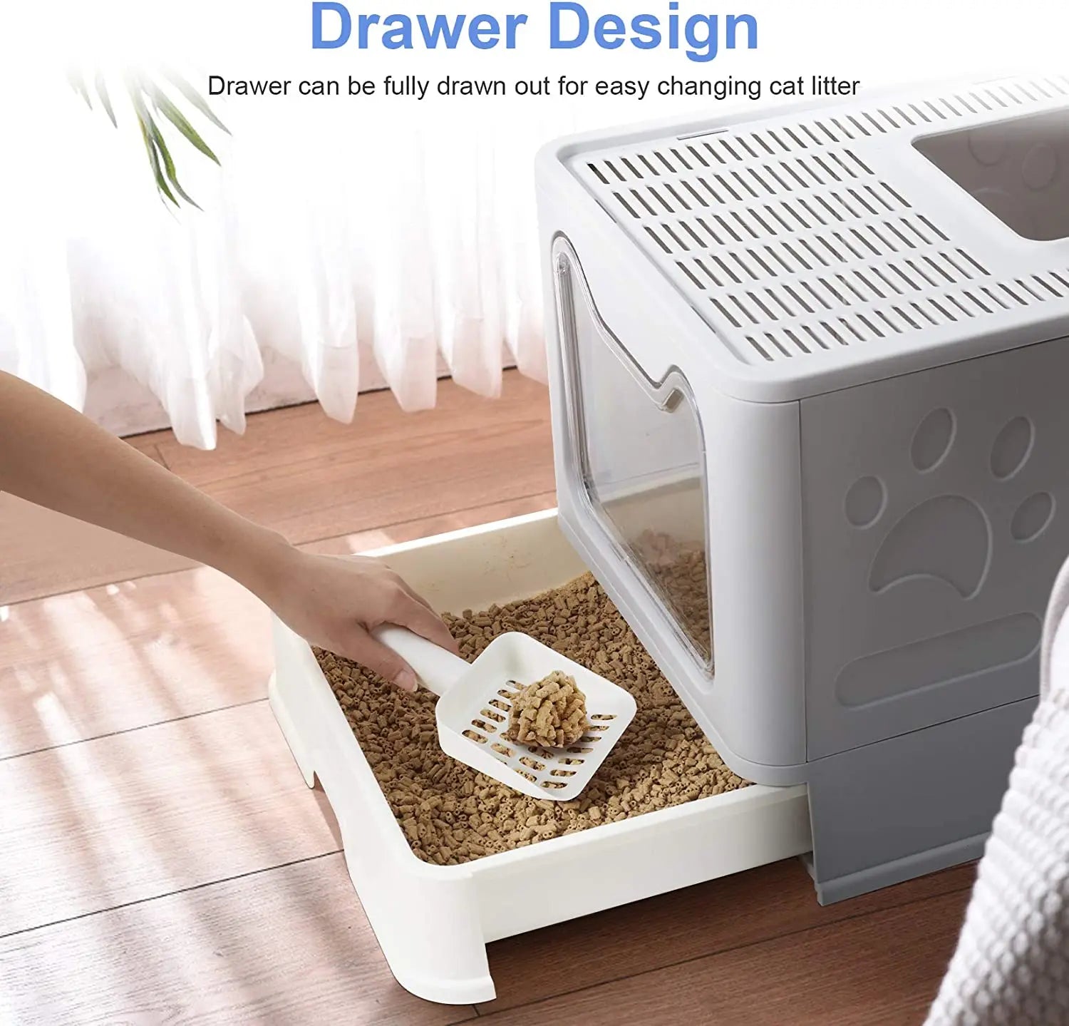 Front Entry Top Exit Cat Litter - Tray Box with Scoop and Drawer Foldable Pet Toilet Extra Large - My Store